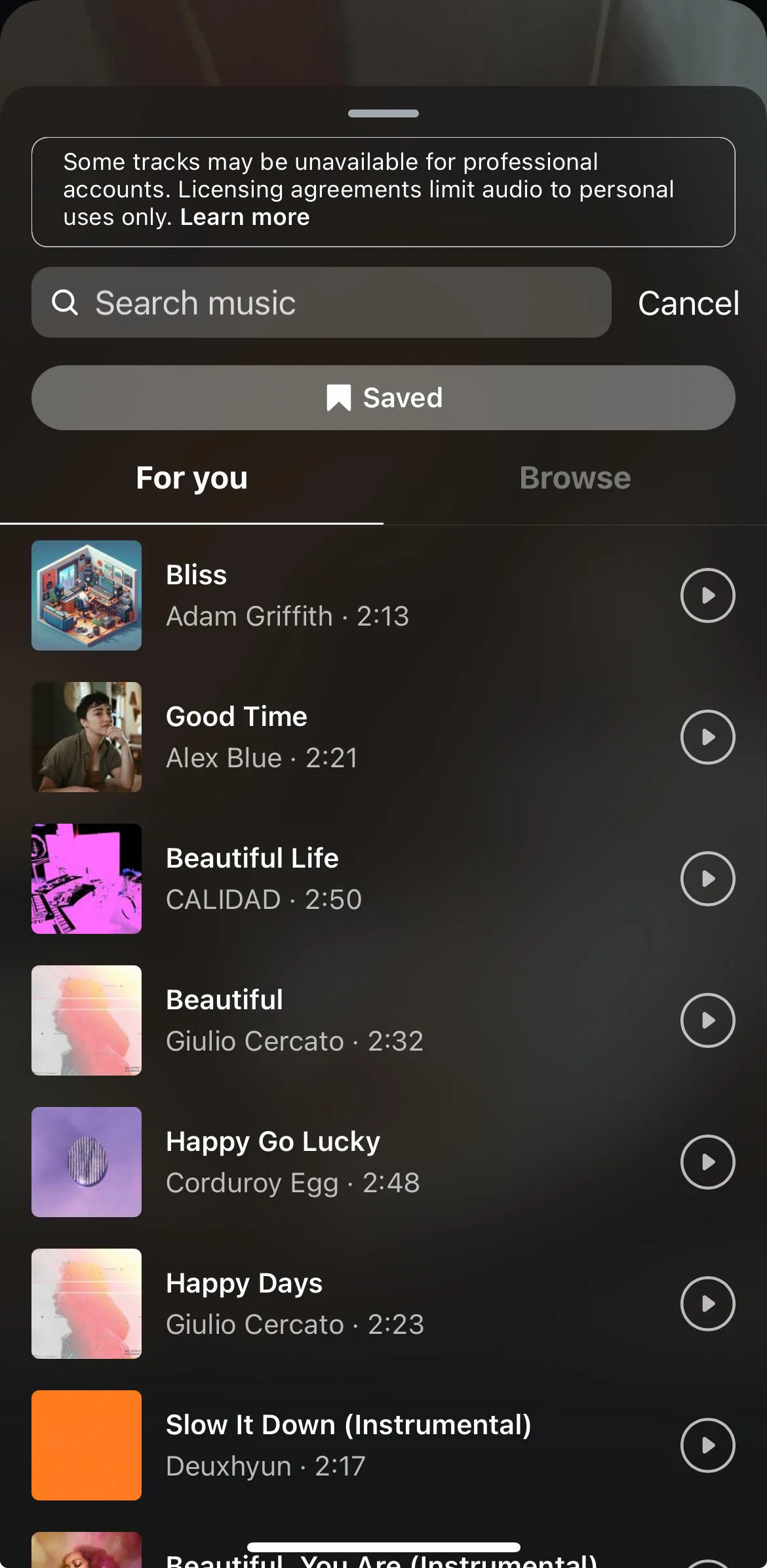 instagram story music search