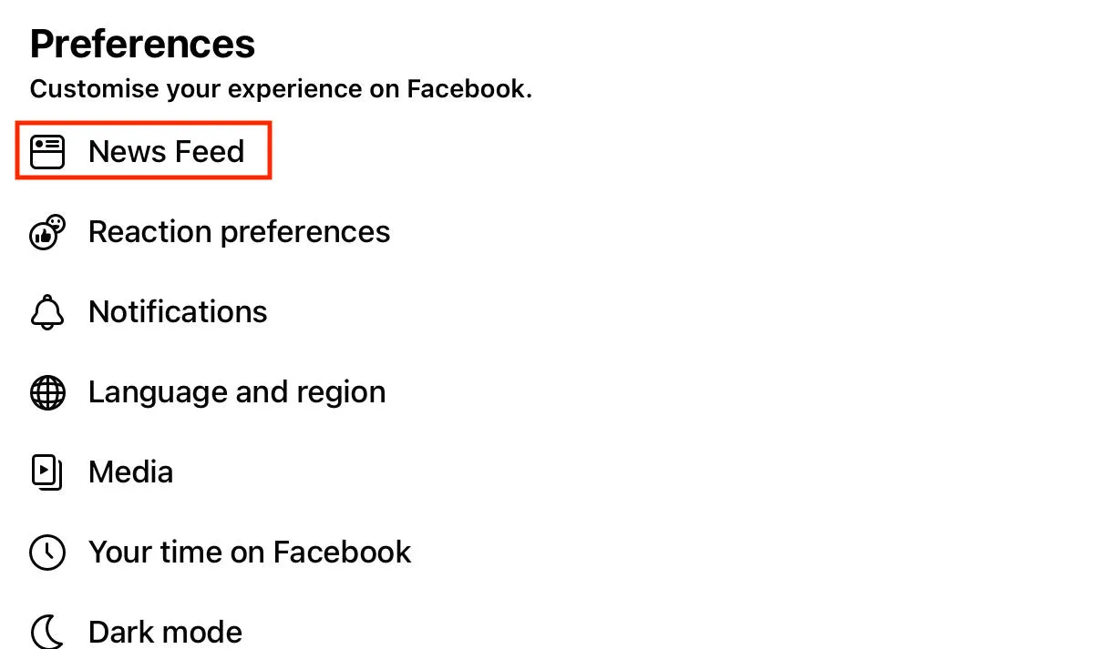 facebook mobile newsfeed preferences