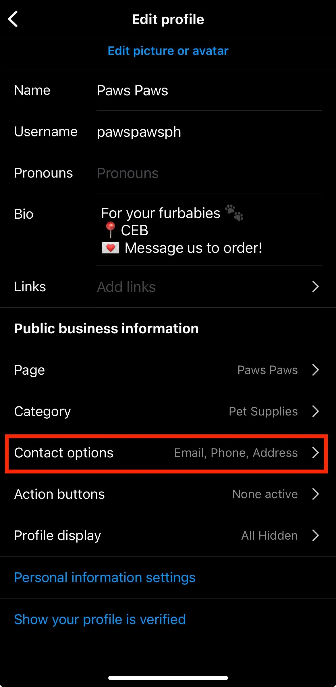 instagram contact options