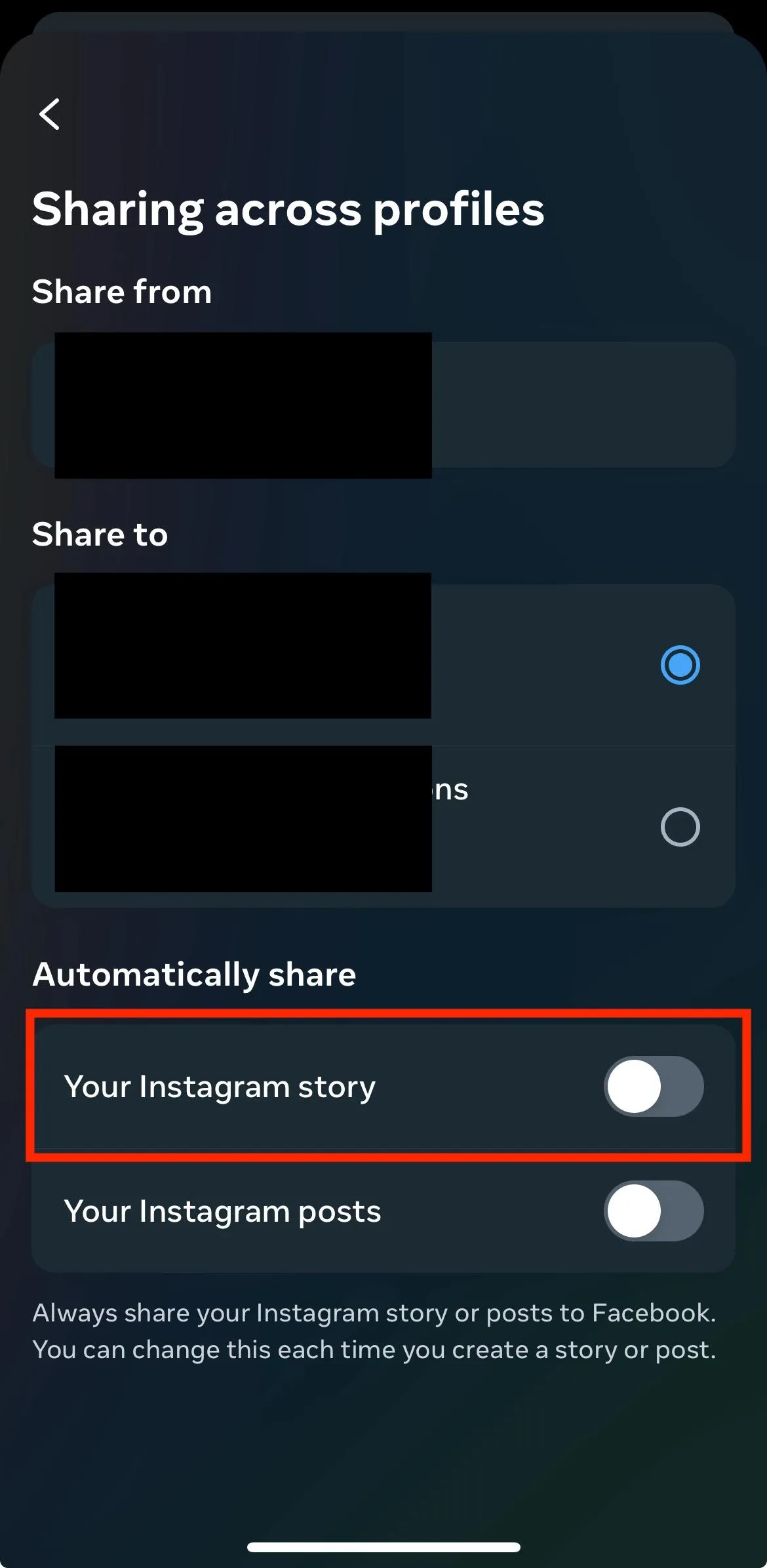 instagram automatically share