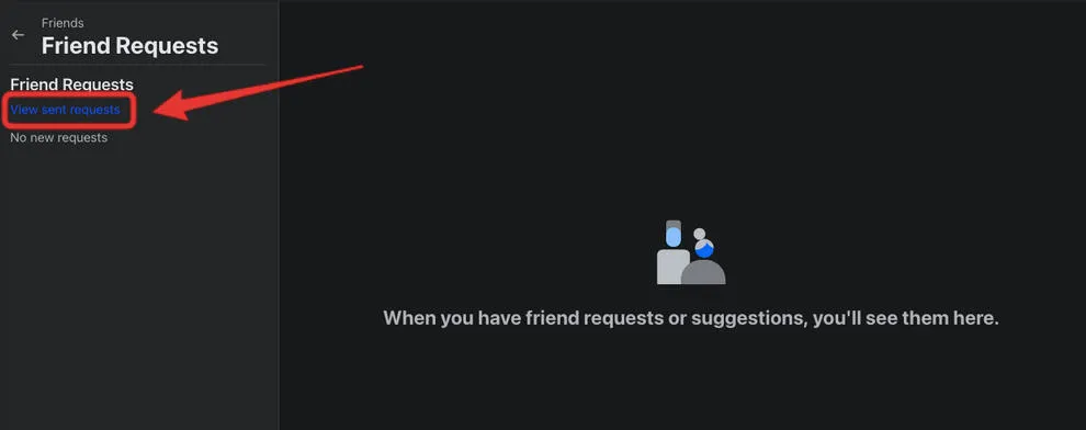 facebook view sent requests