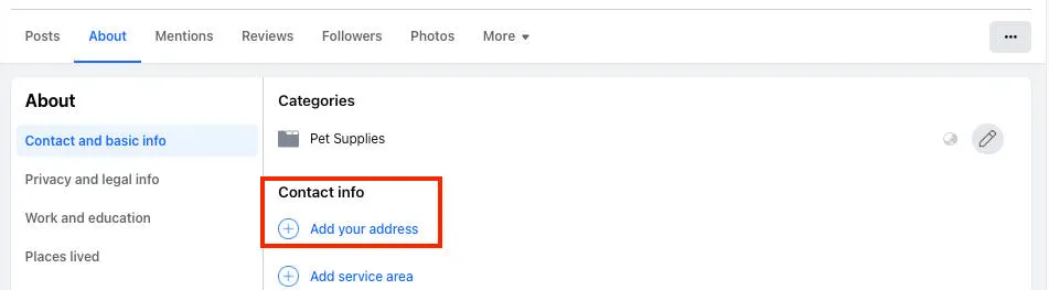 facebook business add address