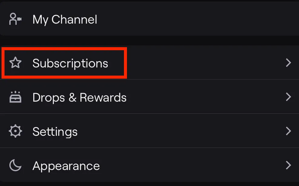 twitch subscriptions menu