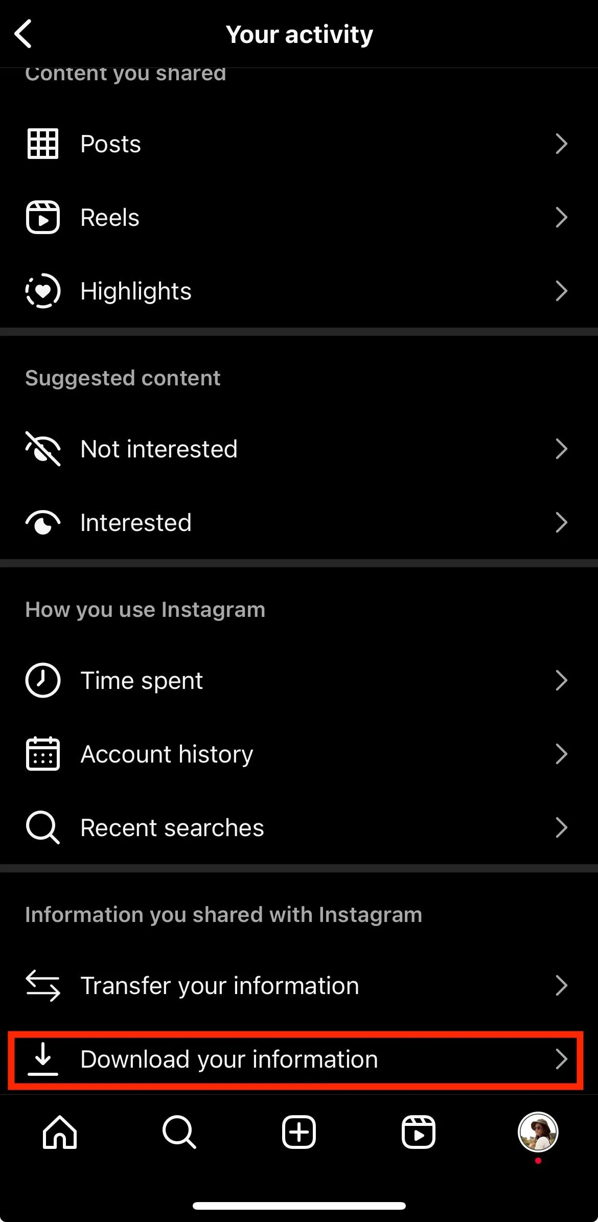 instagram download your information