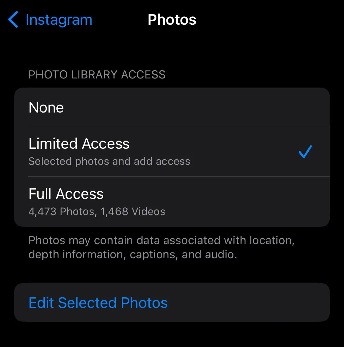 instagram photos limited access