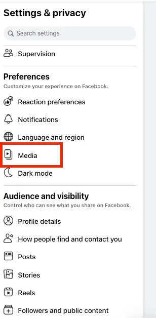 facebook web settings media