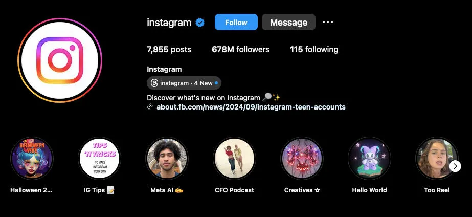 instagram profile page