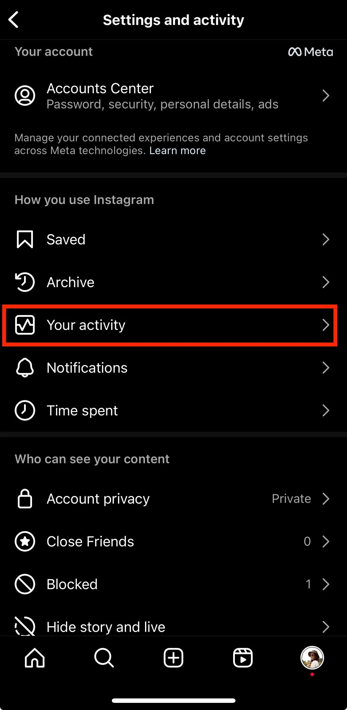 instagram your activity