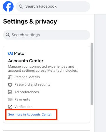 facebook see more in accounts center