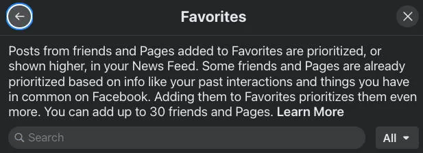 facebook search favorites