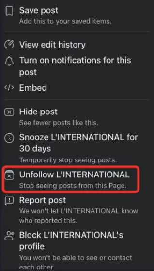 facebook unfollow from post