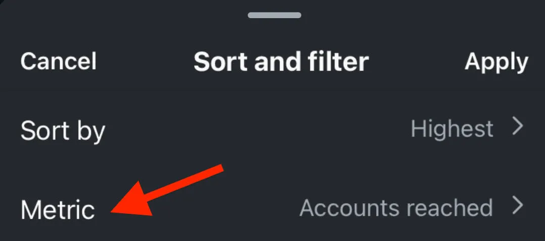 instagram stories metric filter