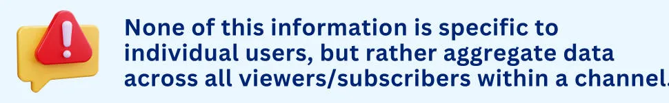 IMPORTANT: None of this information is specific to individual users, but rather aggregate data across all viewers/subscribers within a channel.