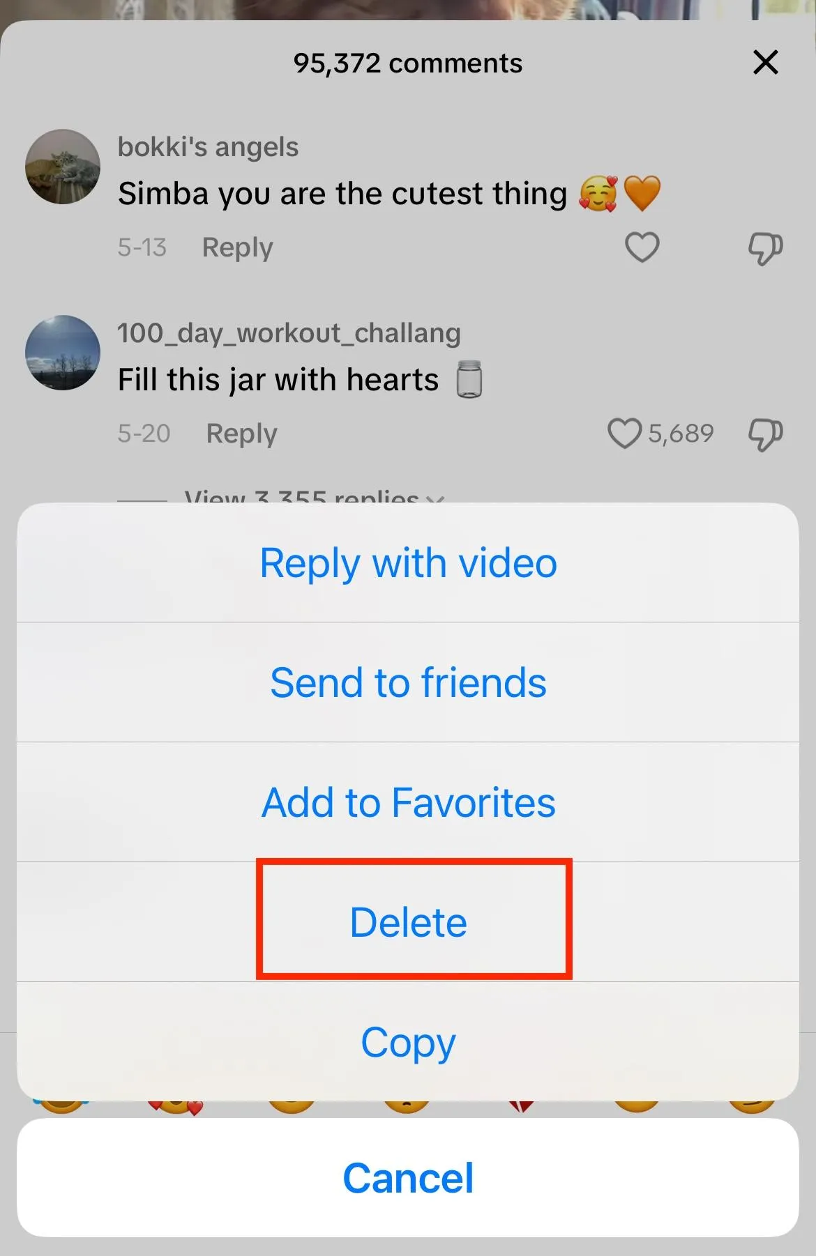 tiktok comment delete