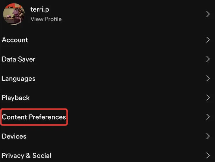 spotify mobile content preferences