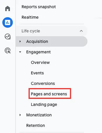 google analytics pages and screens