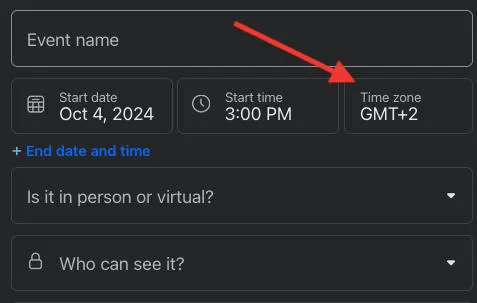facebook desktop event time zone