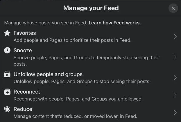 facebook manage feed