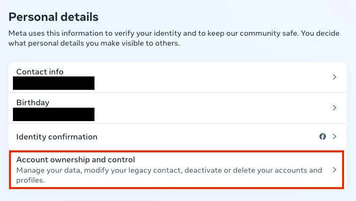 facebook account ownership and control