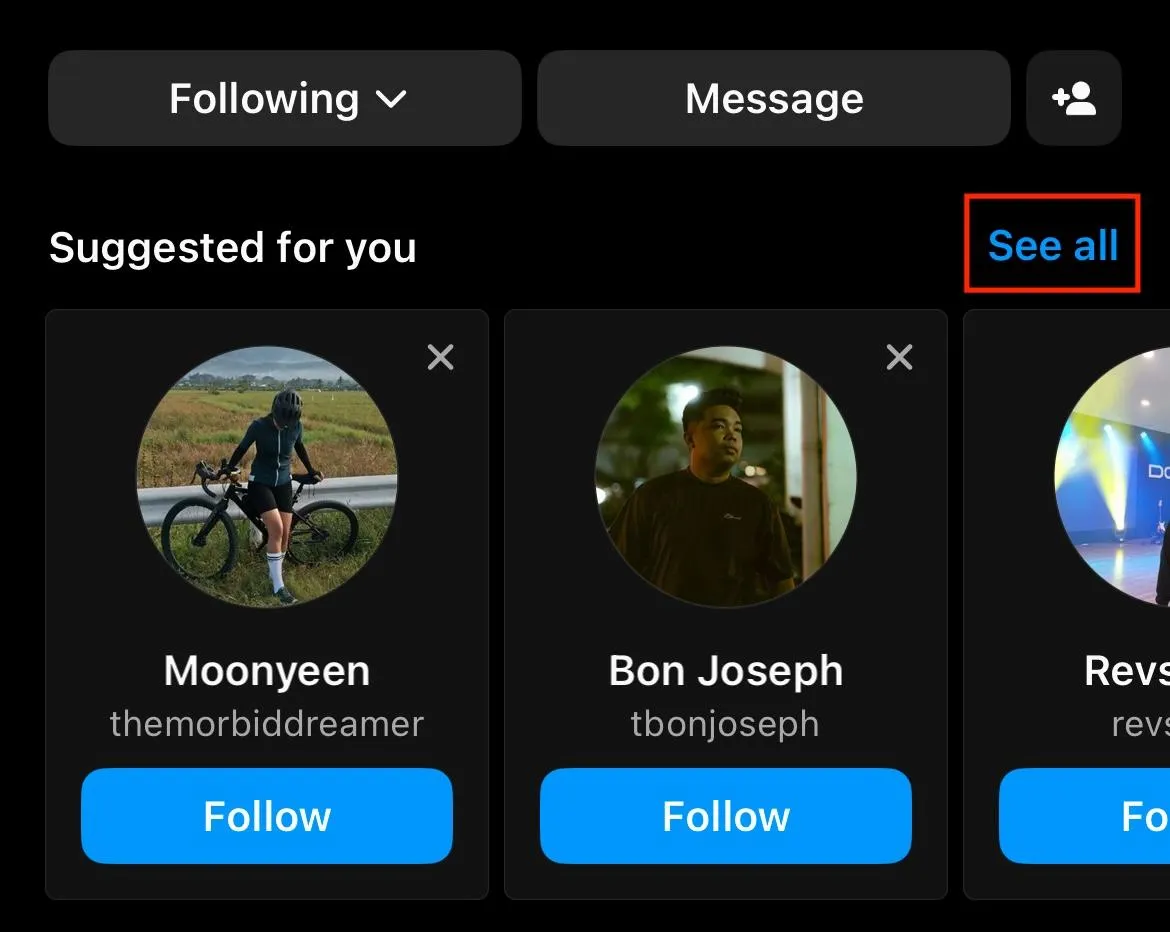 instagram suggestions see all