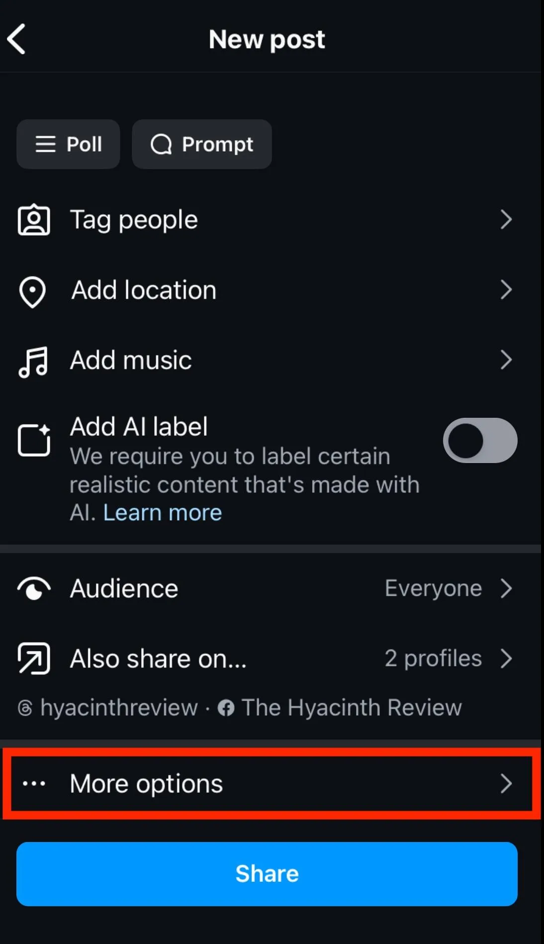 instagram post more options