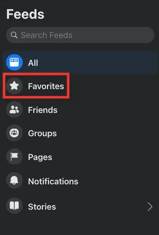 facebook favorites menu