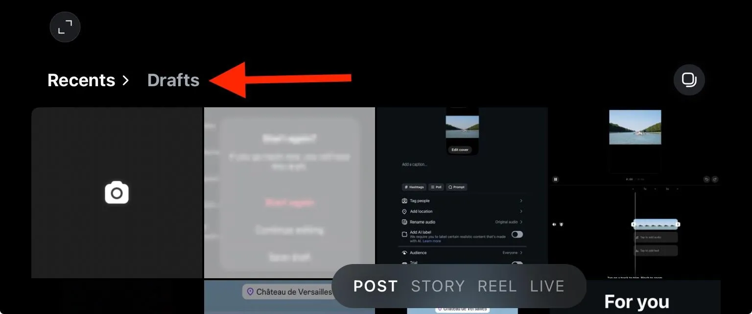 instagram drafts