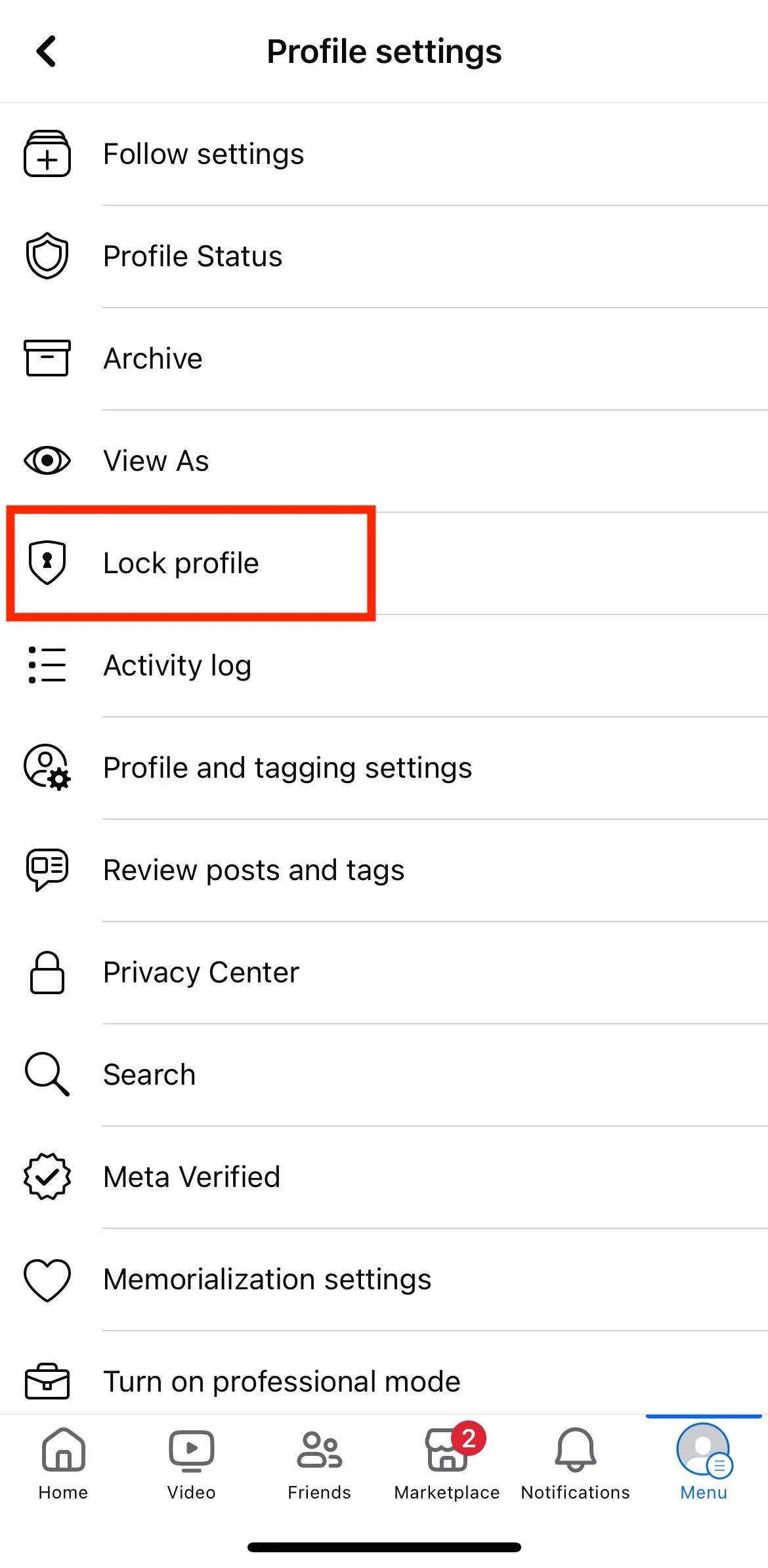 facebook lock your profile