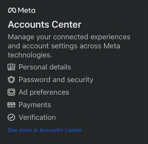 facebook accounts center