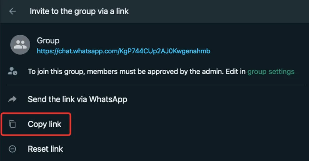 whats app group copy link