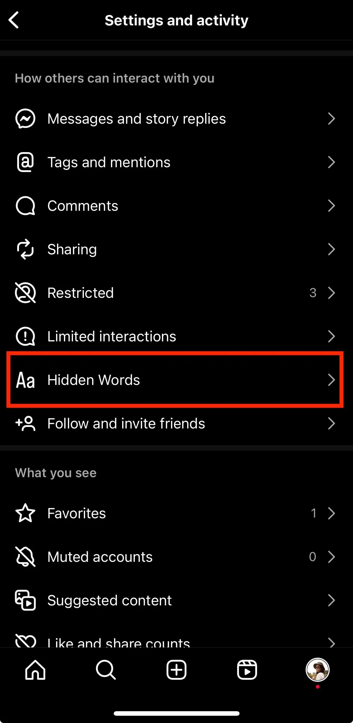 instagram hidden words