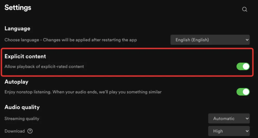 spotify explicit content settings