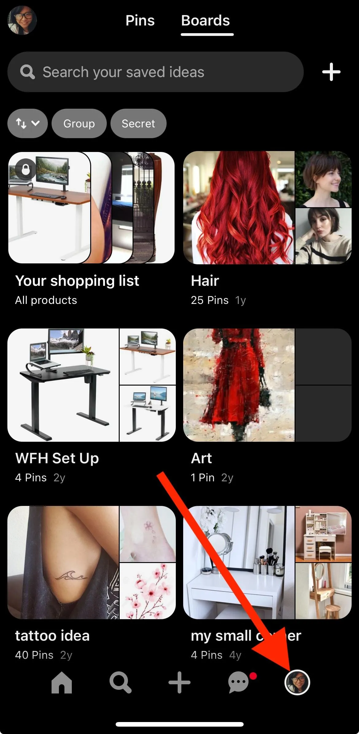 pinterest profile mobile