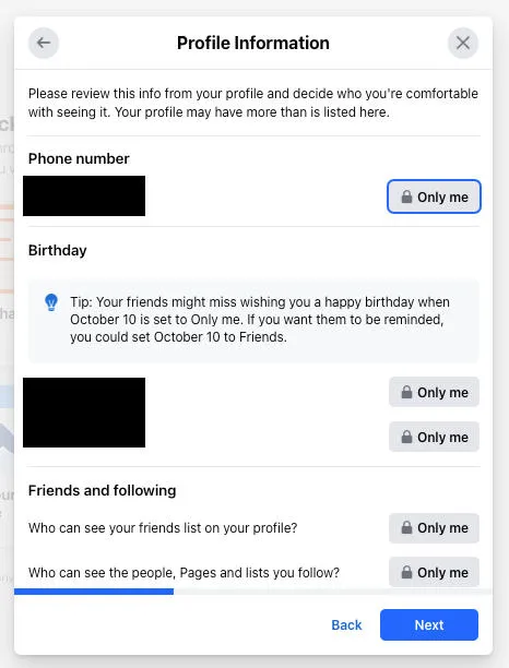 facebook profile information