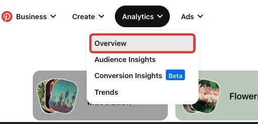 pinterest analytics overview menu