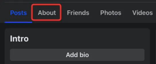 facebook about tab