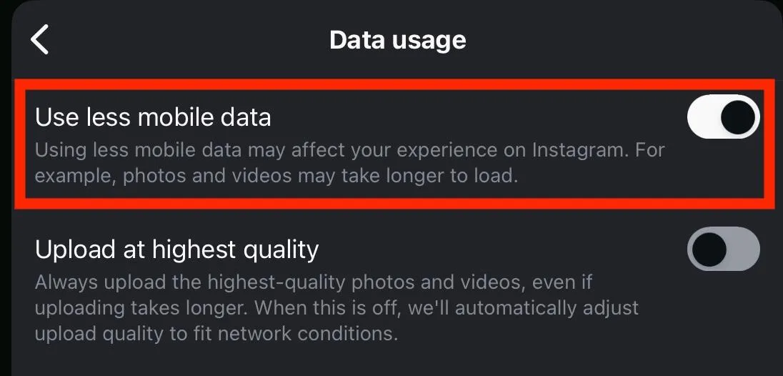 instagram use less mobile data