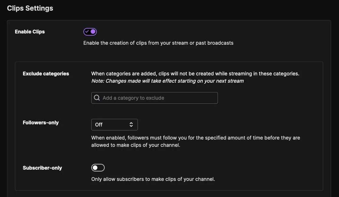 twitch enable clips