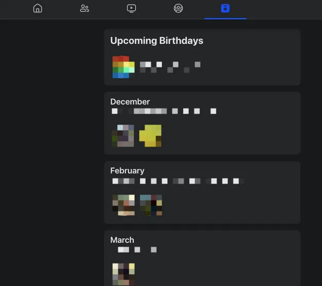 facebook upcoming birthdays