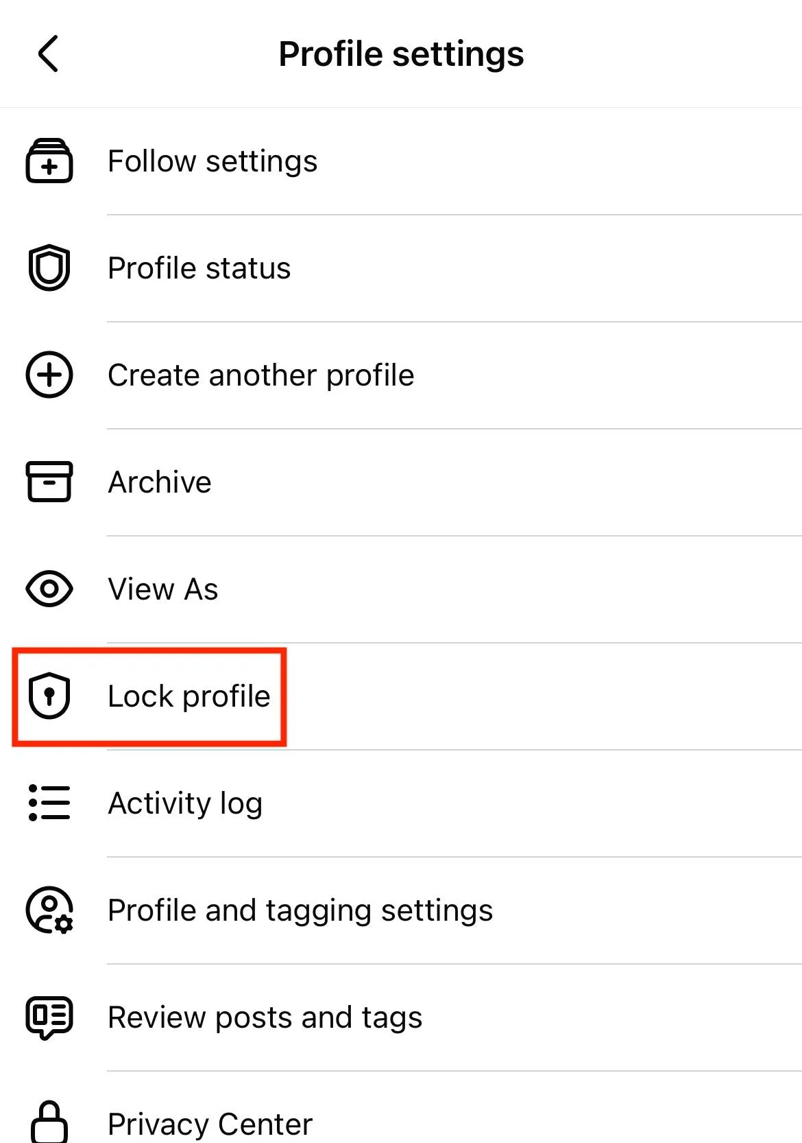 facebook lock profile button