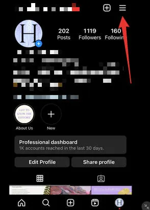 instagram profile menu