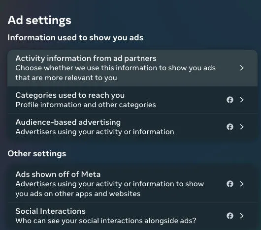 facebook ad settings